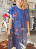 Embroidered Blue Maxi Tee Dress