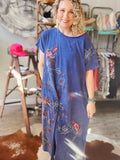 Embroidered Blue Maxi Tee Dress