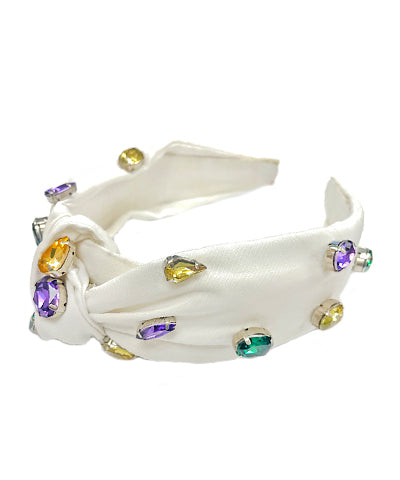 Mardi Gras Headband - White with gems