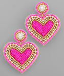 Heart Bead Earrings - Hot Pink