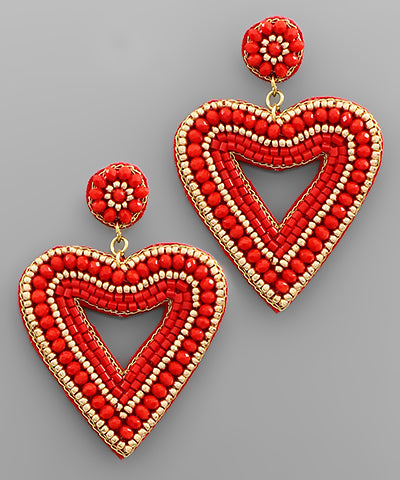 Heart Bead Earrings - Red