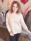 Smiley Face Taupe Knit Sweater