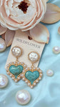 Turquoise Heart Pearl Earrings