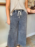 Mineral Washed Wide Leg Pants - Charcoal