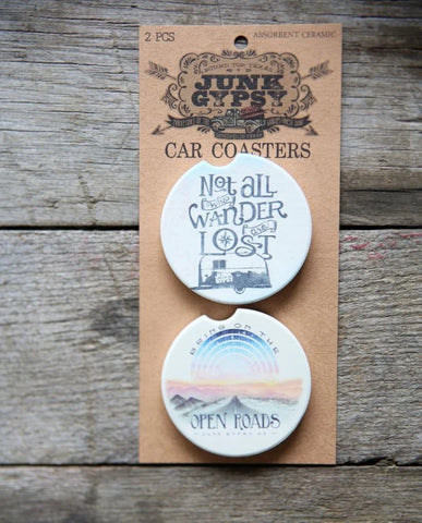 Junk Gypsy Car Coasters - Wander/Open Roads
