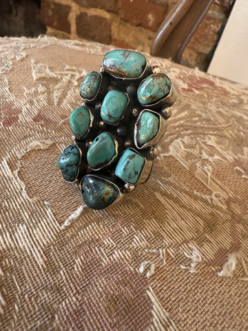 Tibetan 10 Turquoise Cluster Ring