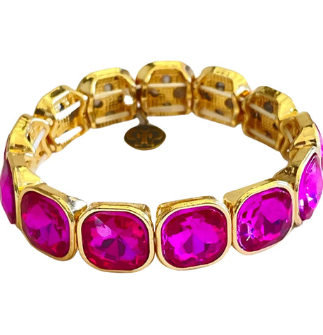 Pink Panache * Curvy Gold and fuchsia rhinestone stretch bracelet