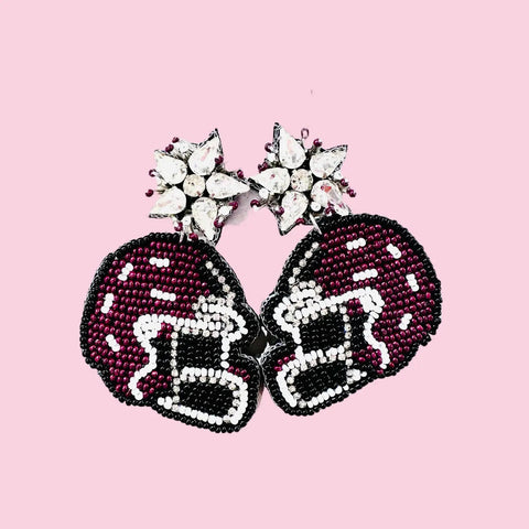 Maroon Helmet Earrings