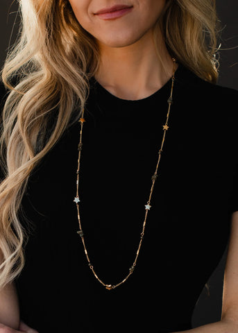 Star Beaded Long Gold Necklace