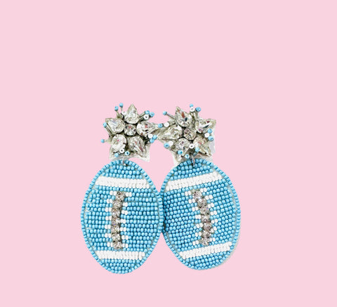 Light Blue Football Earrings