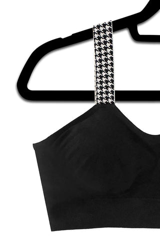 Strap Its Houndstooth on Black Bra