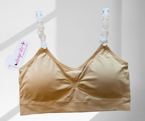 PLUS Strap Its Nude with White Flowers