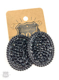 806 Medium oval earring with crystals: Silver Clear