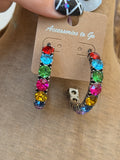 Front view of Accessories to Go multicolor crystal hoop earrings
