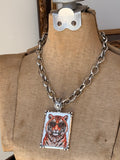 Alice Dallas silver chain necklace with glamorous tiger portrait pendant