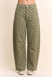 High-Waist Polka Dot Barrel Pants: Black / S-M-L(2-2-2)