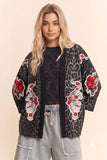 Tiger Embroidered Leopard Kimono Jacket: Beige Multi / S-M-L(2-2-2)