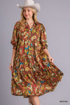 Satin Paisley Midi Dress