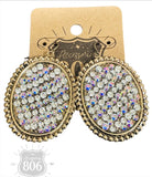 806 Medium oval earring with crystals: Silver Clear
