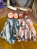 Button & Boho Fringe Earrings by A Rare Bird in Blue and Blush Plaid