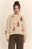 Vintage Holiday Graphic Washed Sweatshirt: Olive / S-M-L(2-2-2)