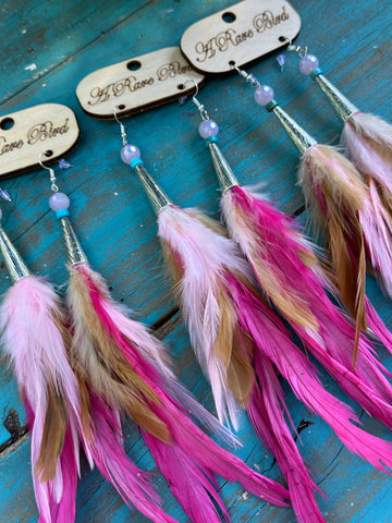 Long Pink Feather Earrings