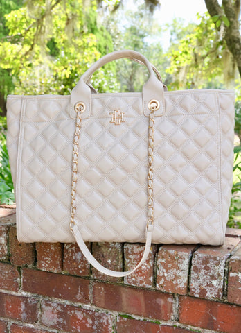 Caroline Hill Melissa Tote Bag Nude Quilted DQ