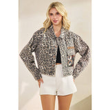 Leopard Denim jacket with back contrast: FLORAL SEQUINS / M