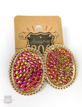 806 Medium oval earring with crystals: Black