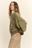 Vintage Holiday Graphic Washed Sweatshirt: Olive / S-M-L(2-2-2)