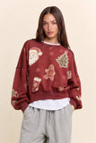 Vintage Holiday Graphic Washed Sweatshirt: Olive / S-M-L(2-2-2)