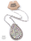 806 Teardrop with rhinestones on chain link necklace: BAB