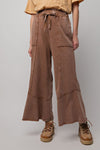 Mineral Washed Wide Leg Pants - Choco