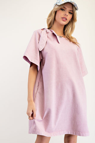 Dusty Rose Shoulder Tie T-Shirt Dress