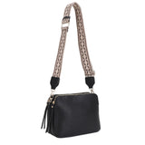 Ivory, Black or Nude - Mila 3 Compartment Crossbody Bag With Guitar Strap