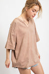 Washed Cotton Notched Tee - Camel