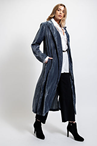 Blue Grey Textured Velvet Jacket