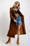 Camel Crinkle Velvet Maxi Coat