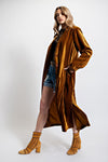 Camel Crinkle Velvet Maxi Coat