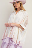 Ivory/Pink Gauze & Crochet Top