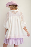 Ivory/Pink Gauze & Crochet Top