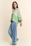 DP67033-FLOWER PRINT WIDE-LEG CULOTTE PANTS: Denim Blue / L