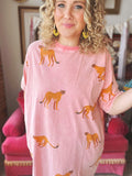 Coral Cheetah T-shirt Dress