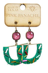 Pink Panache Pink Lotus / Green Raffia Earrings