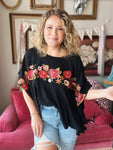 Rose Embroidered Poncho Blouse