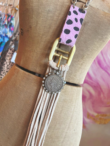 Wearable Art Necklace Purple Cheetah Buckle