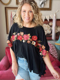 Rose Embroidered Poncho Blouse