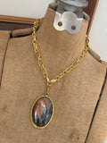 Jennifer Thames labradorite pendant necklace on gold chain