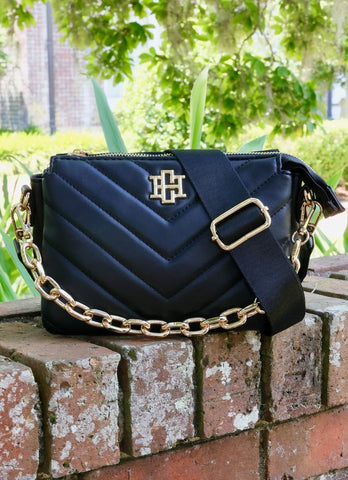 Caroline Hill Jace Crossbody Black V Quilted