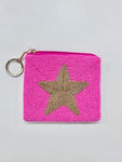 Pink and Gold Star Beaded Coin Pouch
